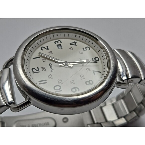 Timex T2P015 Camper Indiglo 37mm Quartz White Dial Date Silver Tone New Battery - Picture 6 of 13